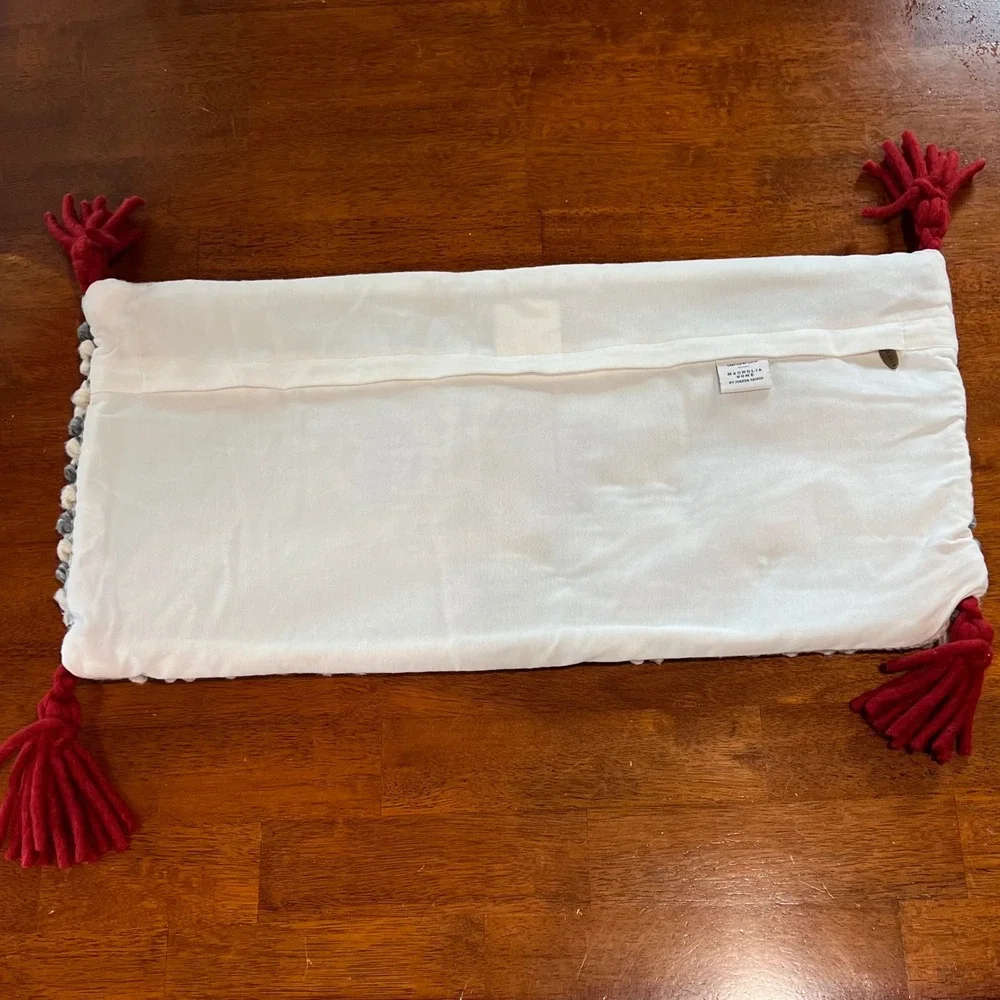 Magnolia Home Joanna Gaines Woven Pillow Cover Red Tassels Geometric‎ Boho